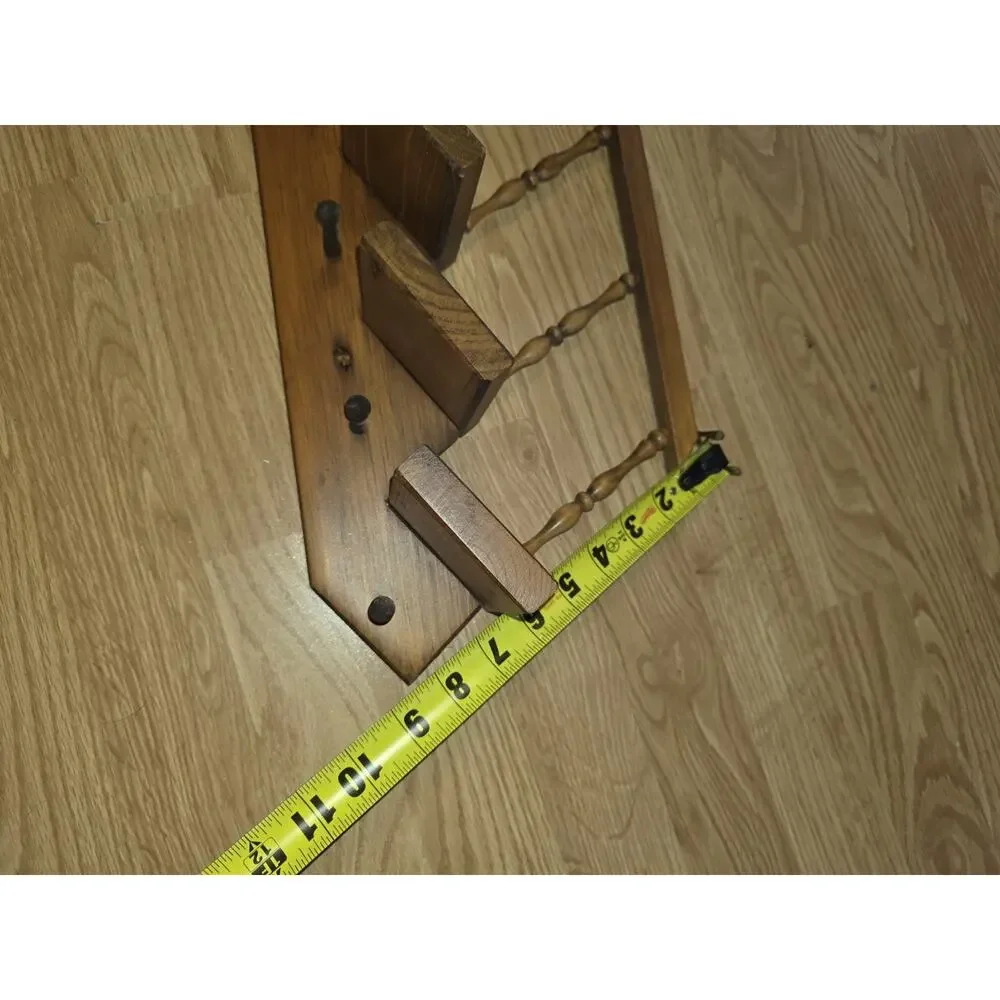 Vtg 2 Wooden Staircase Wall Display Shelves 7 Steps Each Spindles Pegs Handmade